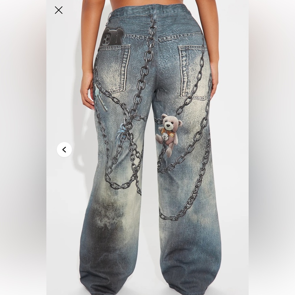 Fashion Nova Chain and Teddy Bear Blue Jeans